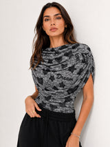 Clobug Women Printed Cape Sleeve Boat Neck Top