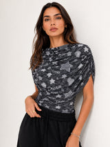 Clobug Women Printed Cape Sleeve Boat Neck Top