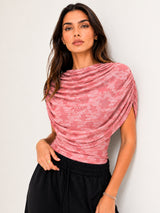 Clobug Women Printed Cape Sleeve Boat Neck Top