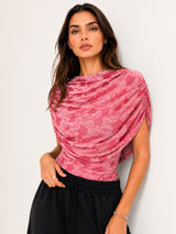 Clobug Women Printed Cape Sleeve Boat Neck Top