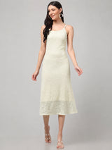 Clobug Women’s White Embroidered A-line dress
