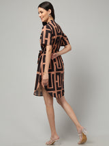 Clobug Women's Geometric Print Tie-Waist Dress