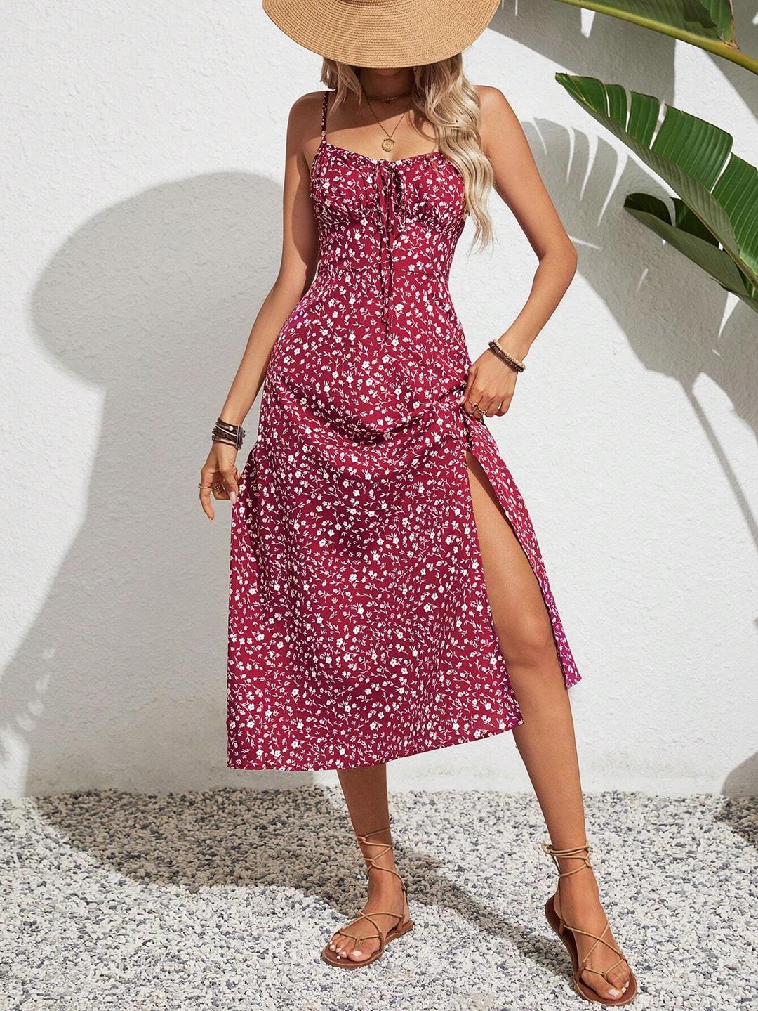 Clobug Women Sleeveless Printed Midi Dress