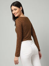 Clobug Stylish Sheer Full Sleeve Cotton Blend Top for Women – Trendy Korean Summer Top