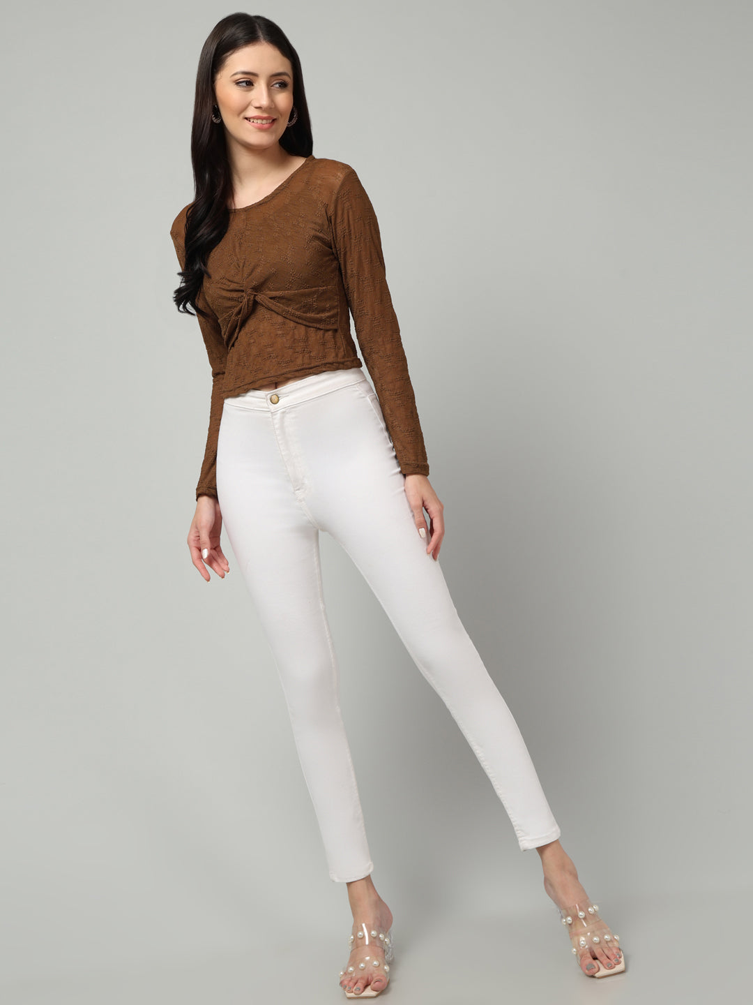 Clobug Stylish Sheer Full Sleeve Cotton Blend Top for Women – Trendy Korean Summer Top