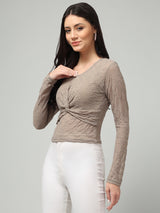 Clobug Stylish Sheer Full Sleeve Cotton Blend Top for Women – Trendy Korean Summer Top