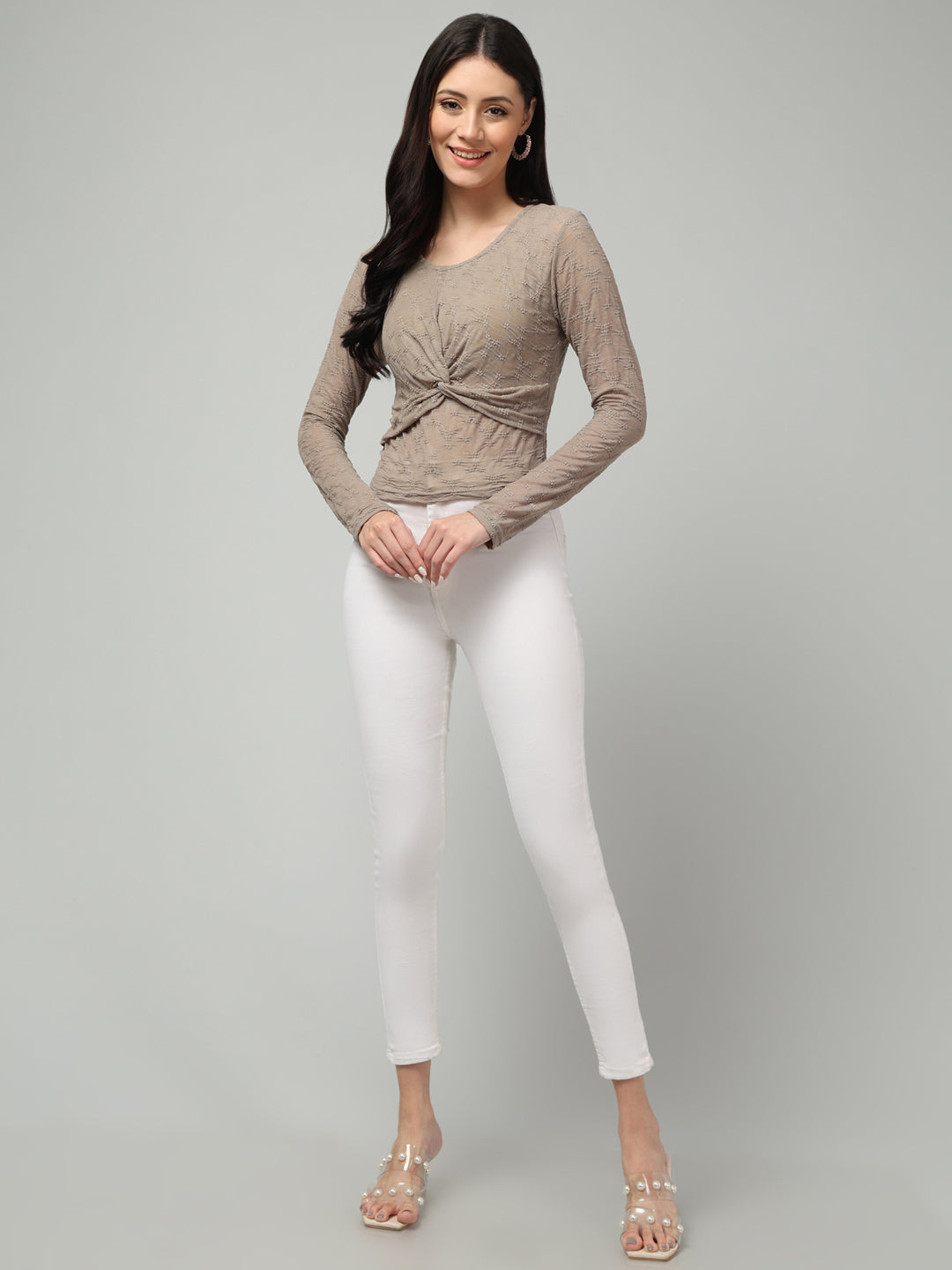 Clobug Stylish Sheer Full Sleeve Cotton Blend Top for Women – Trendy Korean Summer Top