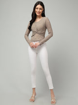 Clobug Stylish Sheer Full Sleeve Cotton Blend Top for Women – Trendy Korean Summer Top