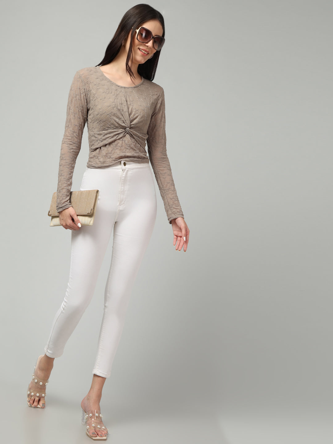 Clobug Stylish Sheer Full Sleeve Cotton Blend Top for Women – Trendy Korean Summer Top