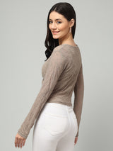 Clobug Stylish Sheer Full Sleeve Cotton Blend Top for Women – Trendy Korean Summer Top