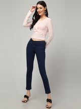 Clobug Stylish Sheer Full Sleeve Cotton Blend Top for Women – Trendy Korean Summer Top