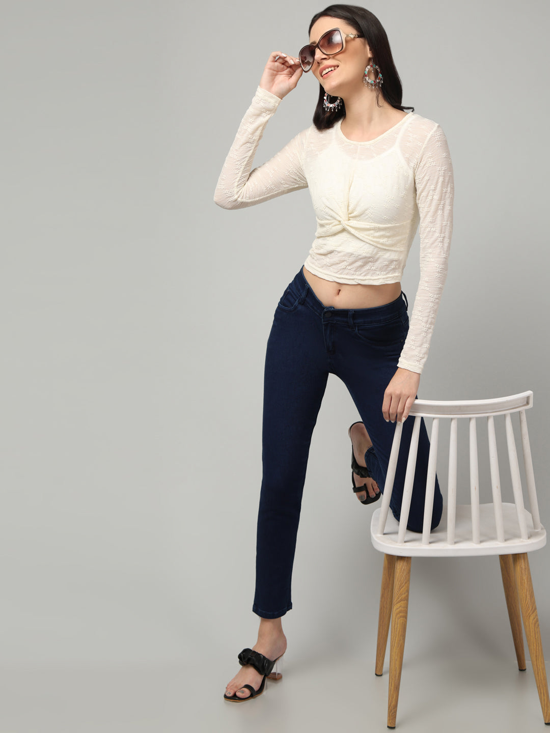 Clobug Stylish Sheer Full Sleeve Cotton Blend Top for Women – Trendy Korean Summer Top