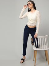 Clobug Stylish Sheer Full Sleeve Cotton Blend Top for Women – Trendy Korean Summer Top