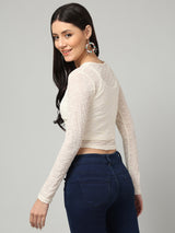 Clobug Stylish Sheer Full Sleeve Cotton Blend Top for Women – Trendy Korean Summer Top