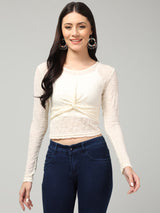 Clobug Stylish Sheer Full Sleeve Cotton Blend Top for Women – Trendy Korean Summer Top