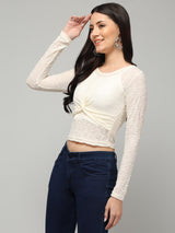 Clobug Stylish Sheer Full Sleeve Cotton Blend Top for Women – Trendy Korean Summer Top