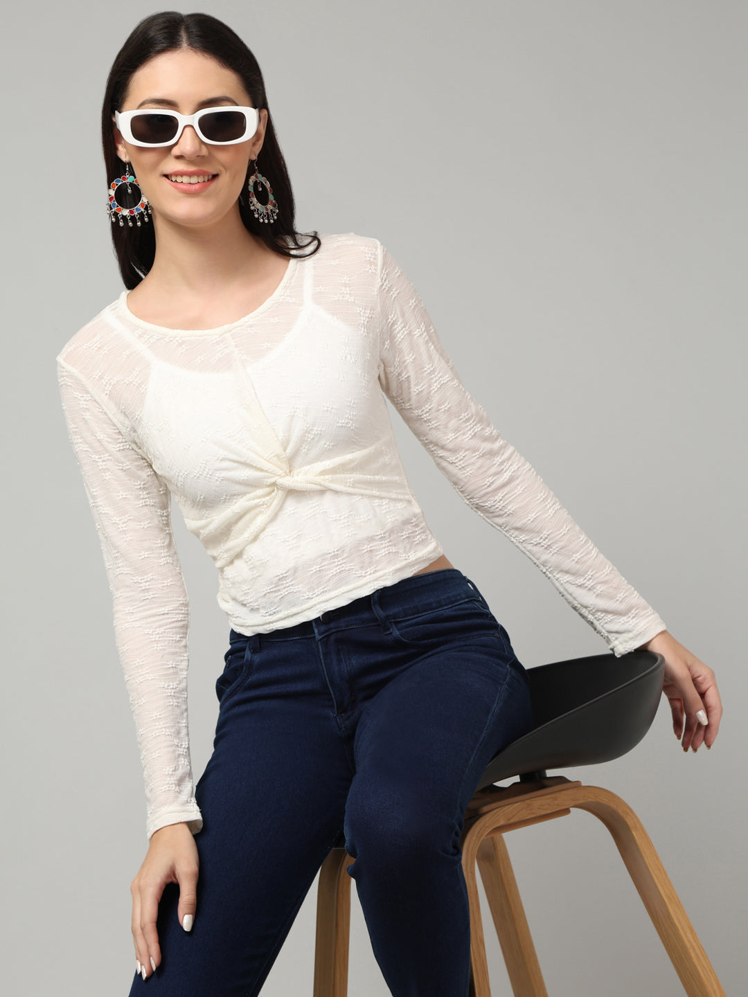 Clobug Stylish Sheer Full Sleeve Cotton Blend Top for Women – Trendy Korean Summer Top