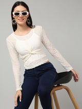 Clobug Stylish Sheer Full Sleeve Cotton Blend Top for Women – Trendy Korean Summer Top