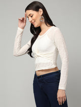 Clobug Stylish Sheer Full Sleeve Cotton Blend Top for Women – Trendy Korean Summer Top