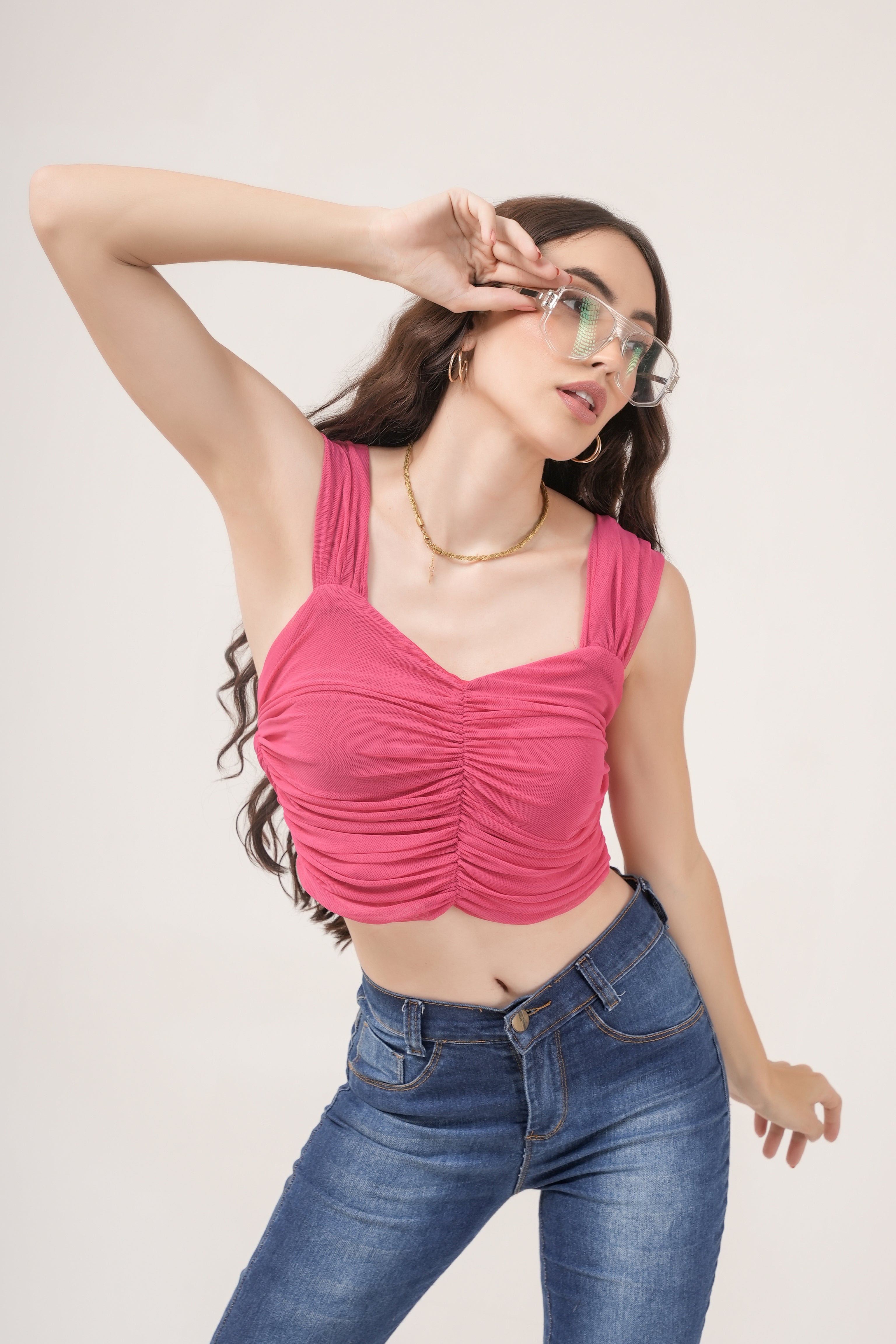 Clobug Women Solid Sweetheart Neck Lycra blend Sleeveless Crop Top