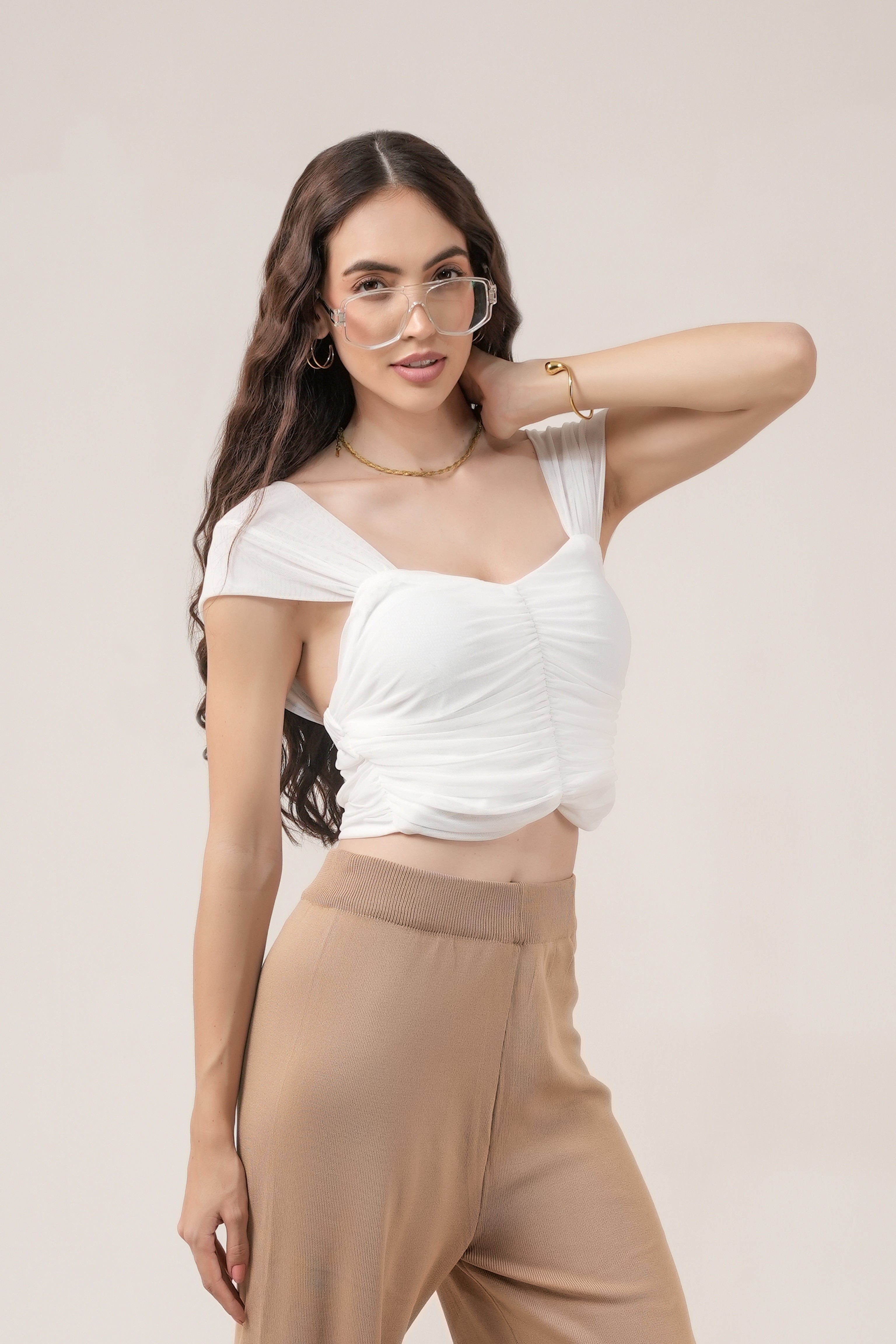 Clobug Women Solid Sweetheart Neck Lycra blend Sleeveless Crop Top