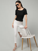 Clobug Stylish Short Sleeve Cotton Blend Top for Women – Trendy Korean Summer Top