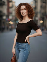 Clobug Stylish Short Sleeve Cotton Blend Top for Women – Trendy Korean Summer Top