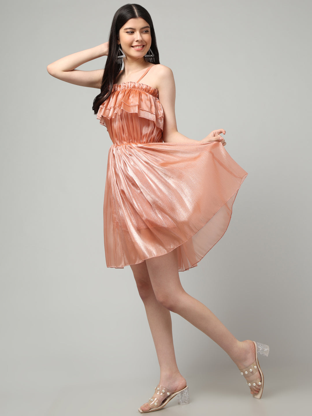 Clobug Women Shoulder Strap Fit and flare Dress– Trendy Summer Dress