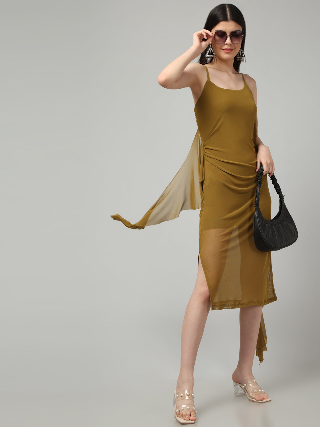 Clobug Women Stylish Solid Ruffle Dress– Trendy Summer Dress