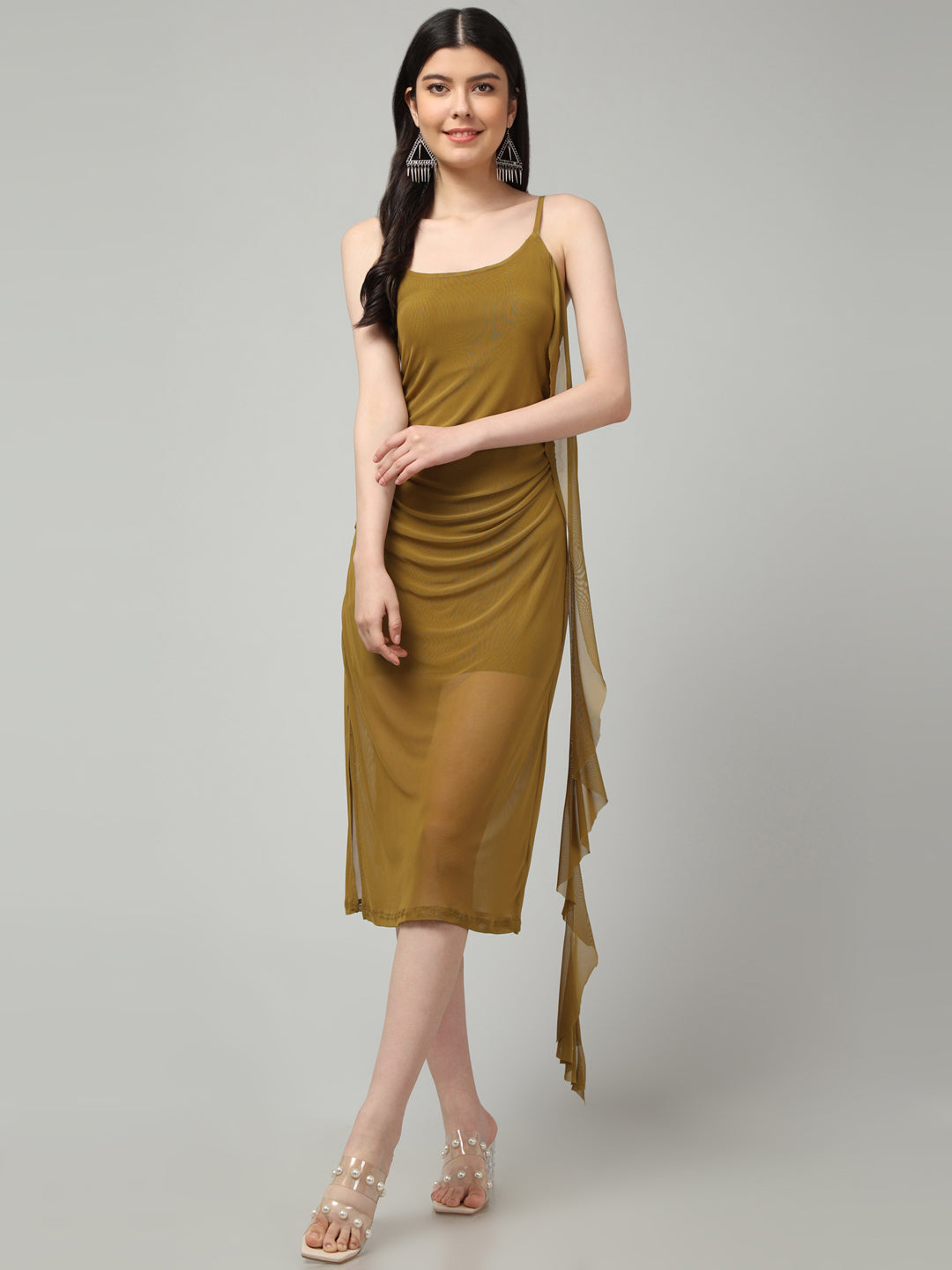 Clobug Women Stylish Solid Ruffle Dress– Trendy Summer Dress