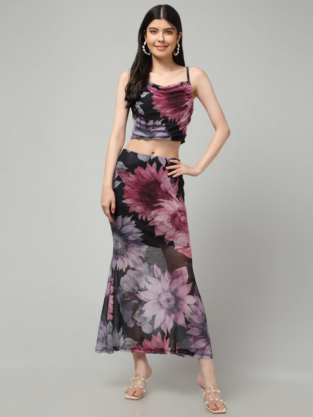 Clobug Women Printed Top & Skirt Co-ord Set