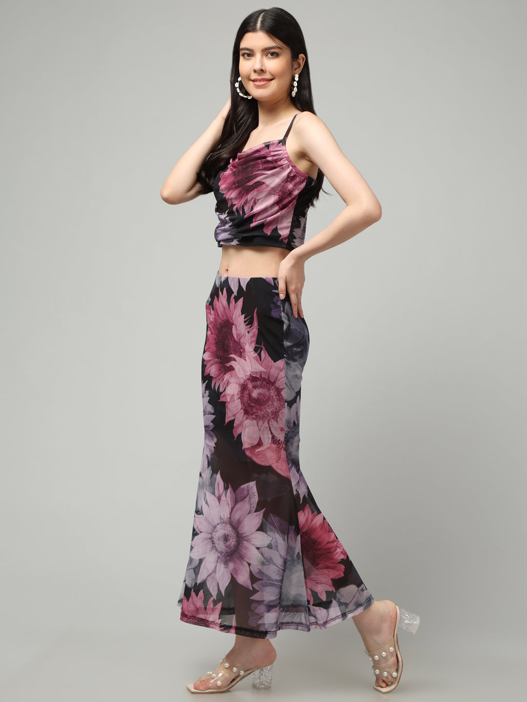 Clobug Women Printed Top & Skirt Co-ord Set