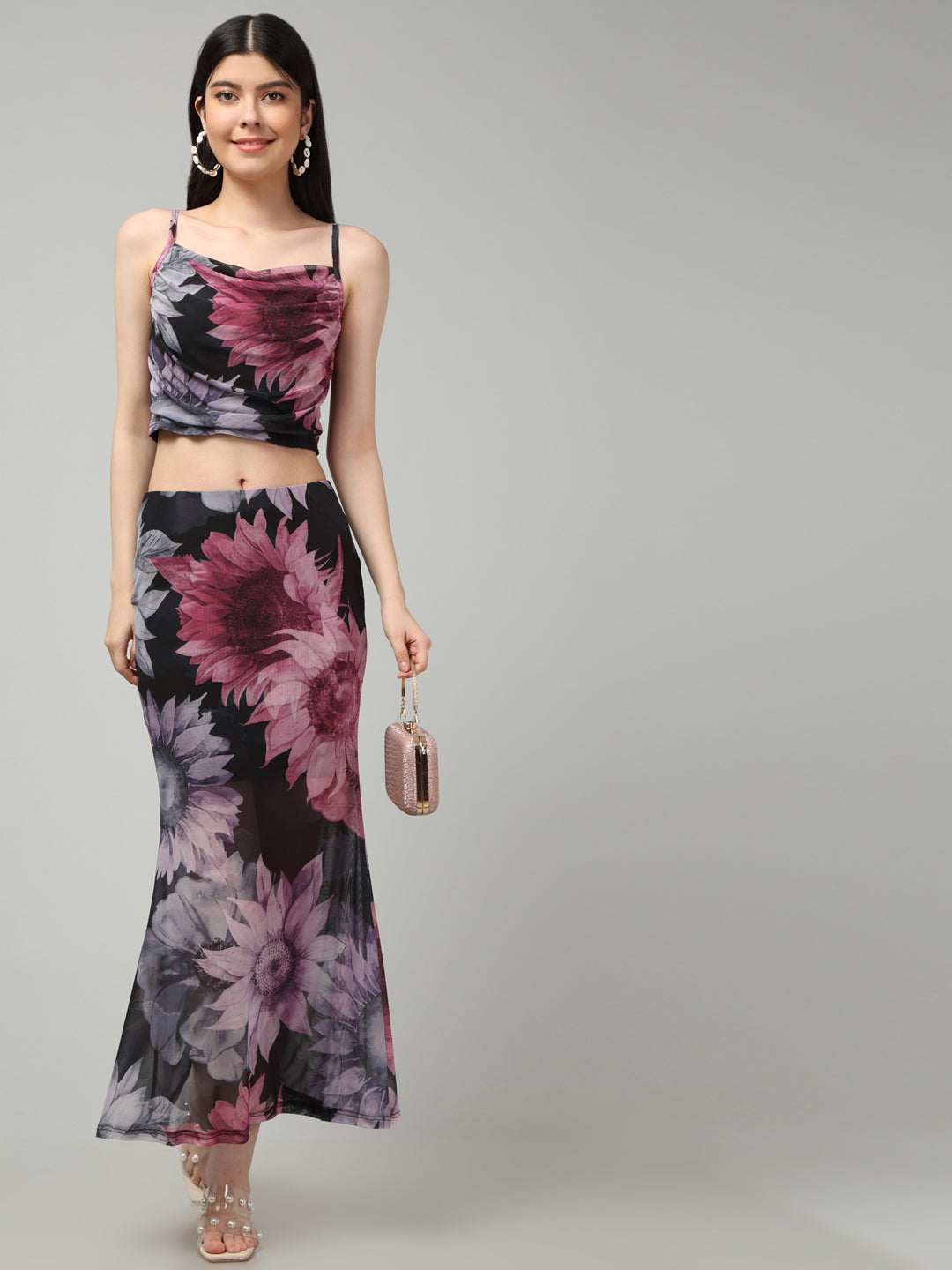 Clobug Women Printed Top & Skirt Co-ord Set