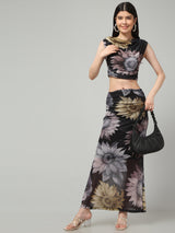 Clobug Women Printed Top & Skirt Co-ord Set