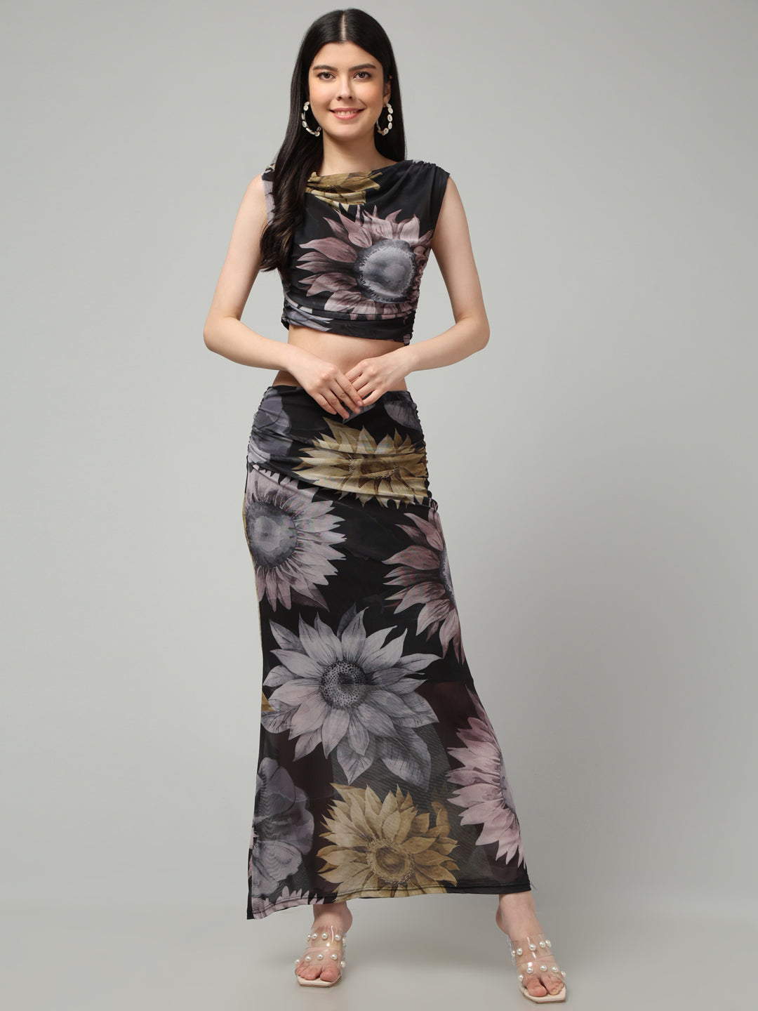 Clobug Women Printed Top & Skirt Co-ord Set