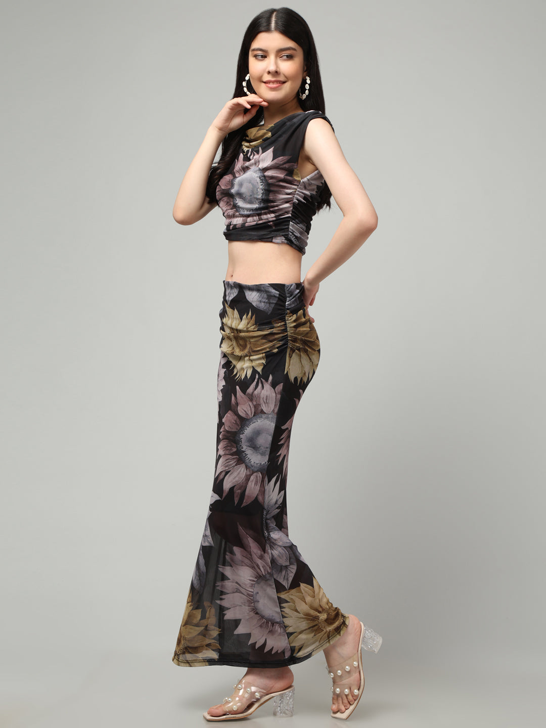 Clobug Women Printed Top & Skirt Co-ord Set