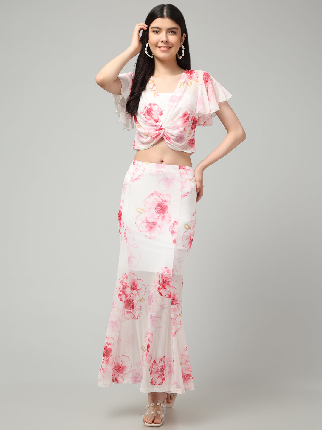 Clobug Women Printed Top & Skirt Co-ord Set