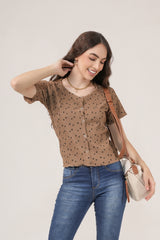 Clobug Women Floral Print Round Neck Short Sleeve Regular Top