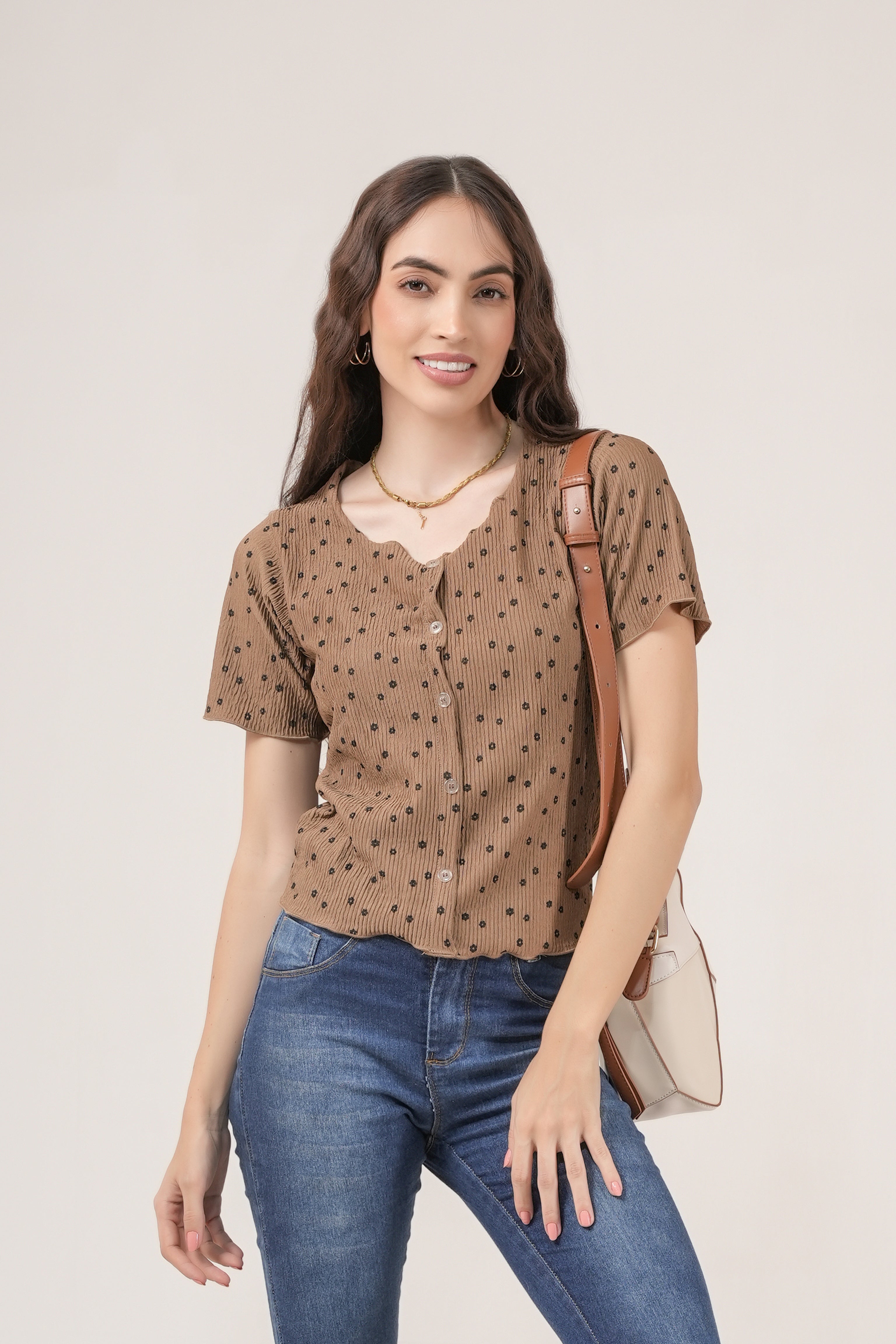 Clobug Women Floral Print Round Neck Short Sleeve Regular Top