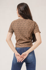 Clobug Women Floral Print Round Neck Short Sleeve Regular Top