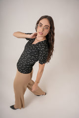 Clobug Women Floral Print Round Neck Short Sleeve Regular Top