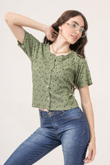 Clobug Women Floral Print Round Neck Short Sleeve Regular Top