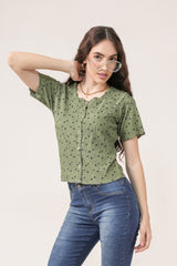Clobug Women Floral Print Round Neck Short Sleeve Regular Top