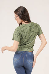 Clobug Women Floral Print Round Neck Short Sleeve Regular Top