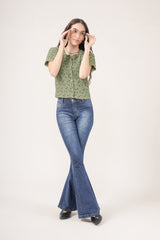 Clobug Women Floral Print Round Neck Short Sleeve Regular Top