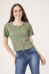 Clobug Women Floral Print Round Neck Short Sleeve Regular Top