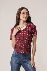 Clobug Women Floral Print Round Neck Short Sleeve Regular Top