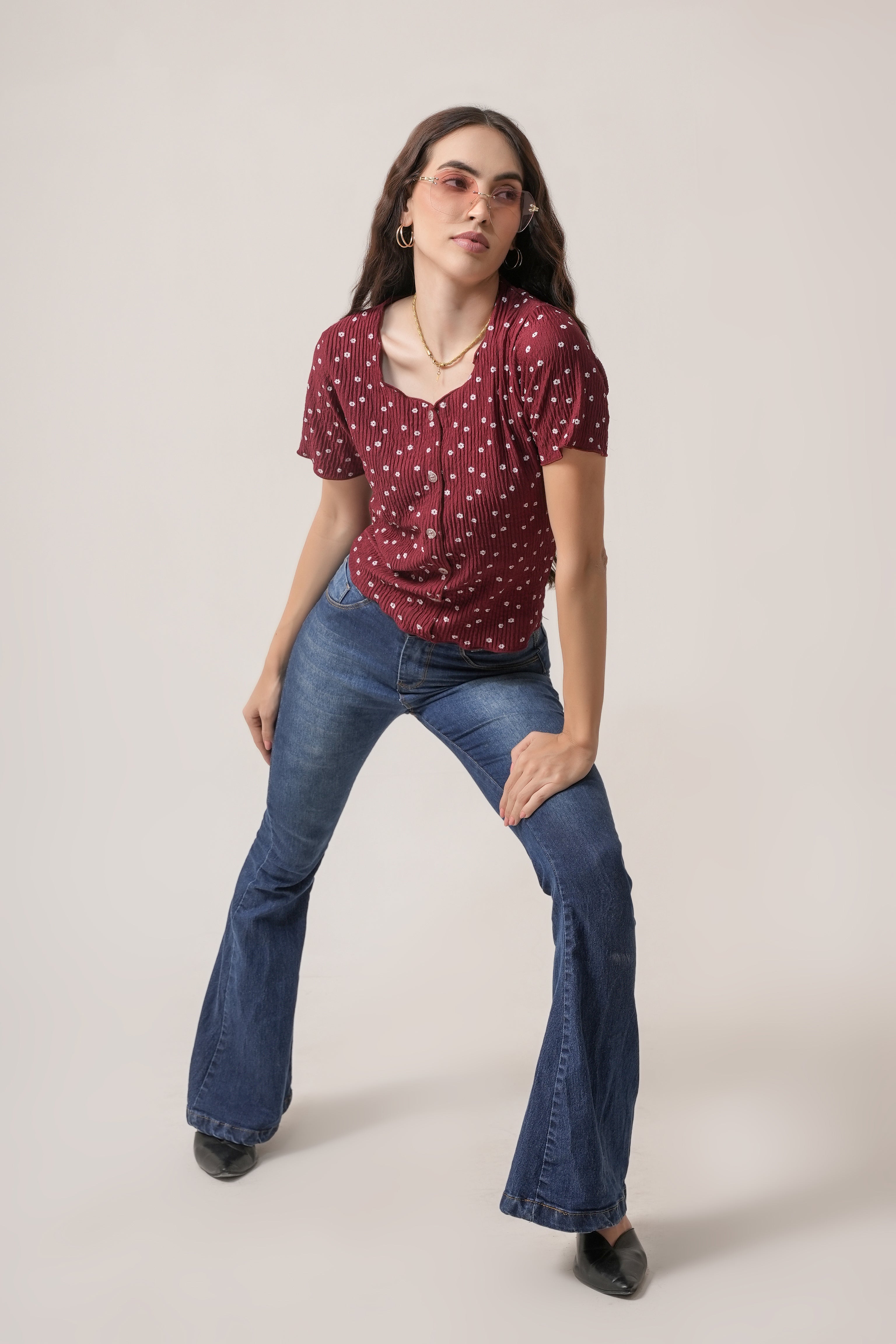 Clobug Women Floral Print Round Neck Short Sleeve Regular Top