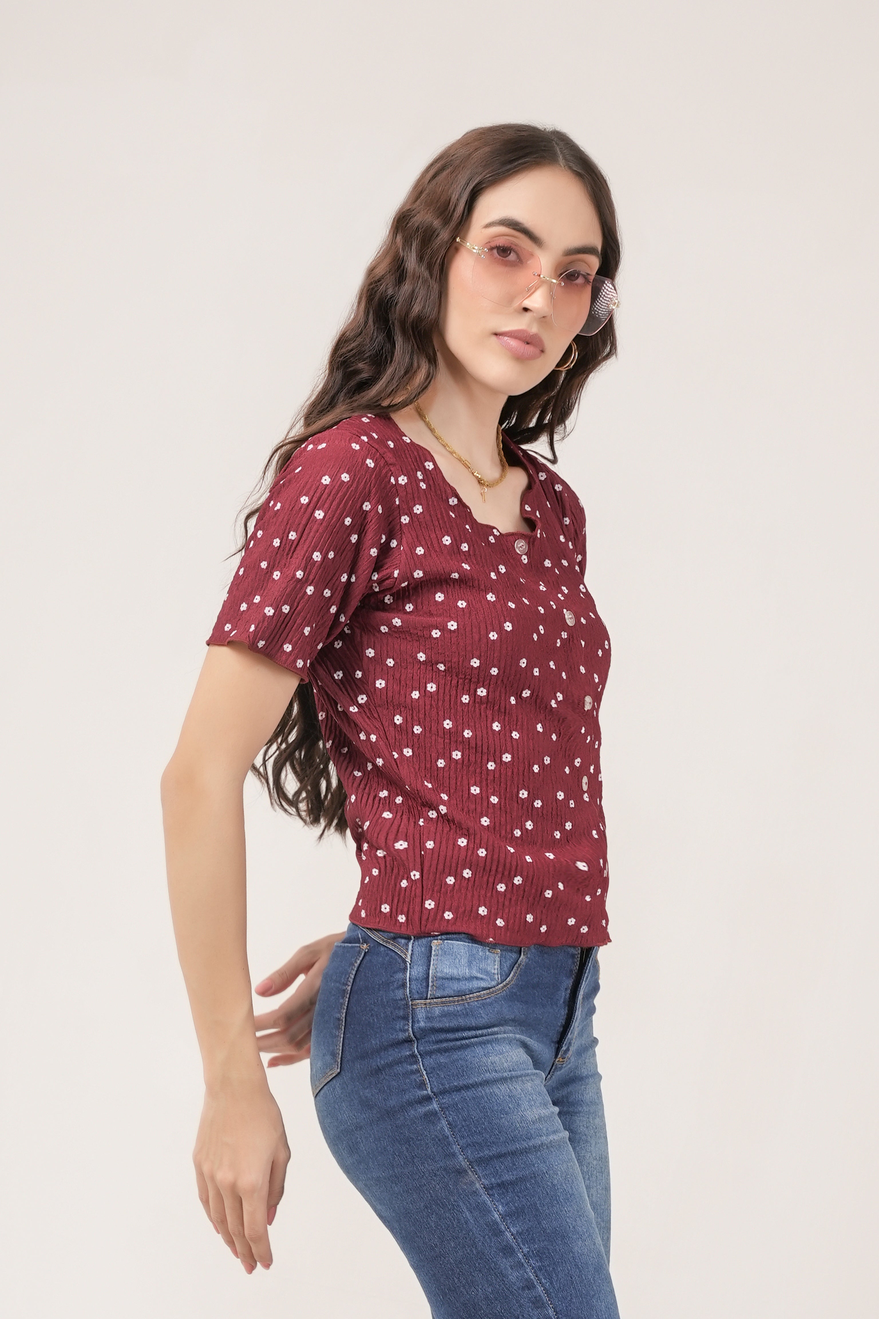 Clobug Women Floral Print Round Neck Short Sleeve Regular Top