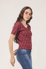 Clobug Women Floral Print Round Neck Short Sleeve Regular Top